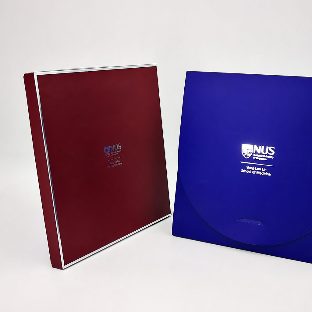 NUS maroon and blue collateral boxes