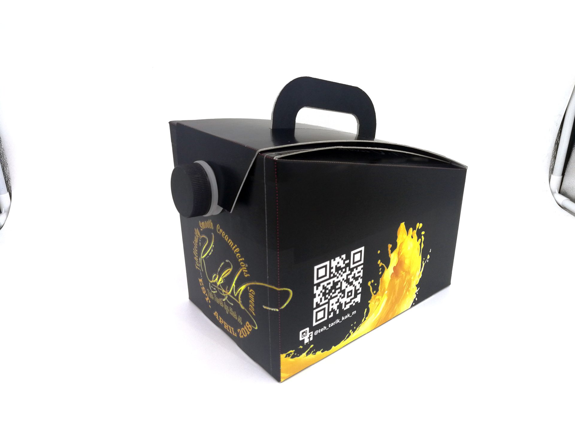 Black carry box finished with a gold foil splash