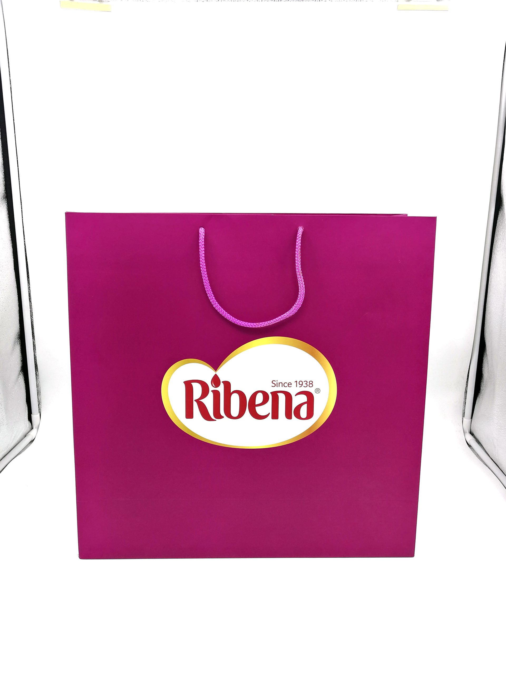 Ribena magenta paper carrier bag with twist handles